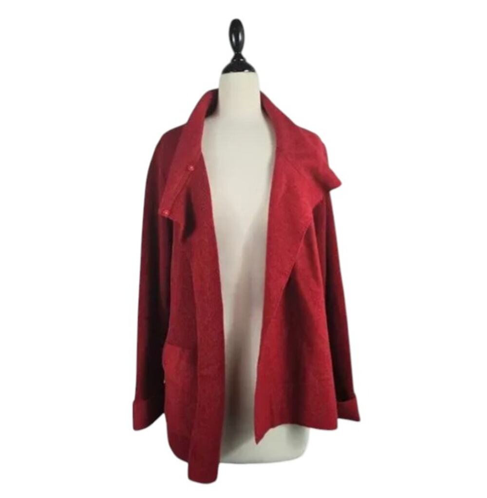 Beyond Threads Alpaca Wool Cardigan Asymmetric Snap Red Medium